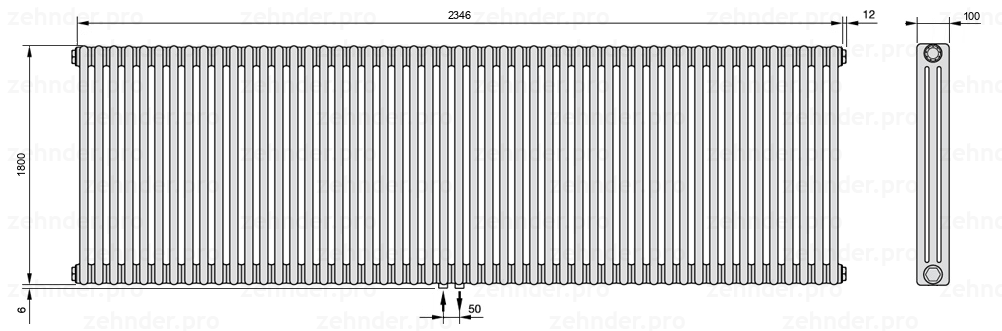 Схема (чертеж) Радиатор Zehnder Charleston 3180/51 №3470 Technoline TL